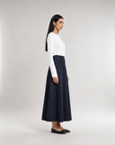 Contrast-Stitch Denim Skirt