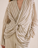 Linen-Blend Knotted Blouse