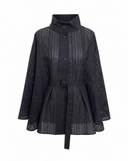 Honeycomb-Textured Belted Poncho