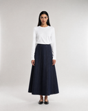 Contrast-Stitch Denim Skirt