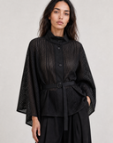 Honeycomb-Textured Belted Poncho