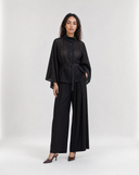 Honeycomb-Textured Belted Poncho
